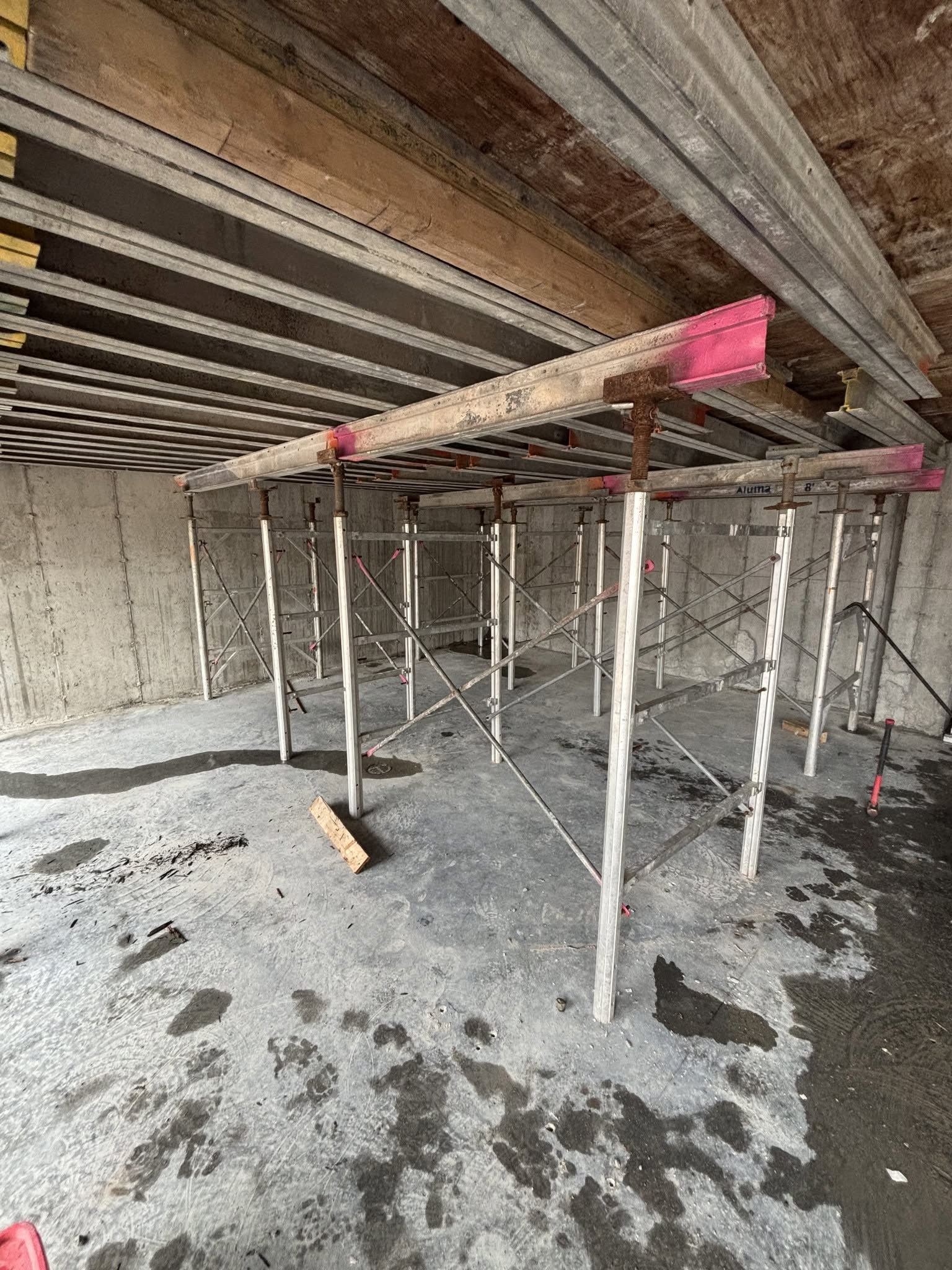 Suspended concrete slab under construction